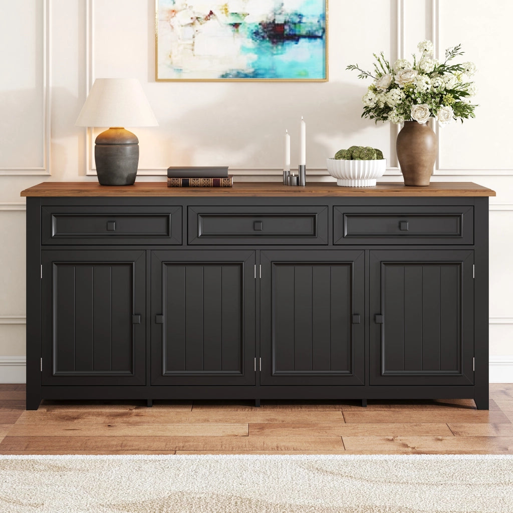 Credenza Nera 160 cm Mobile Buffet Moderno in MDF con 4 Ante e 3 Cassetti