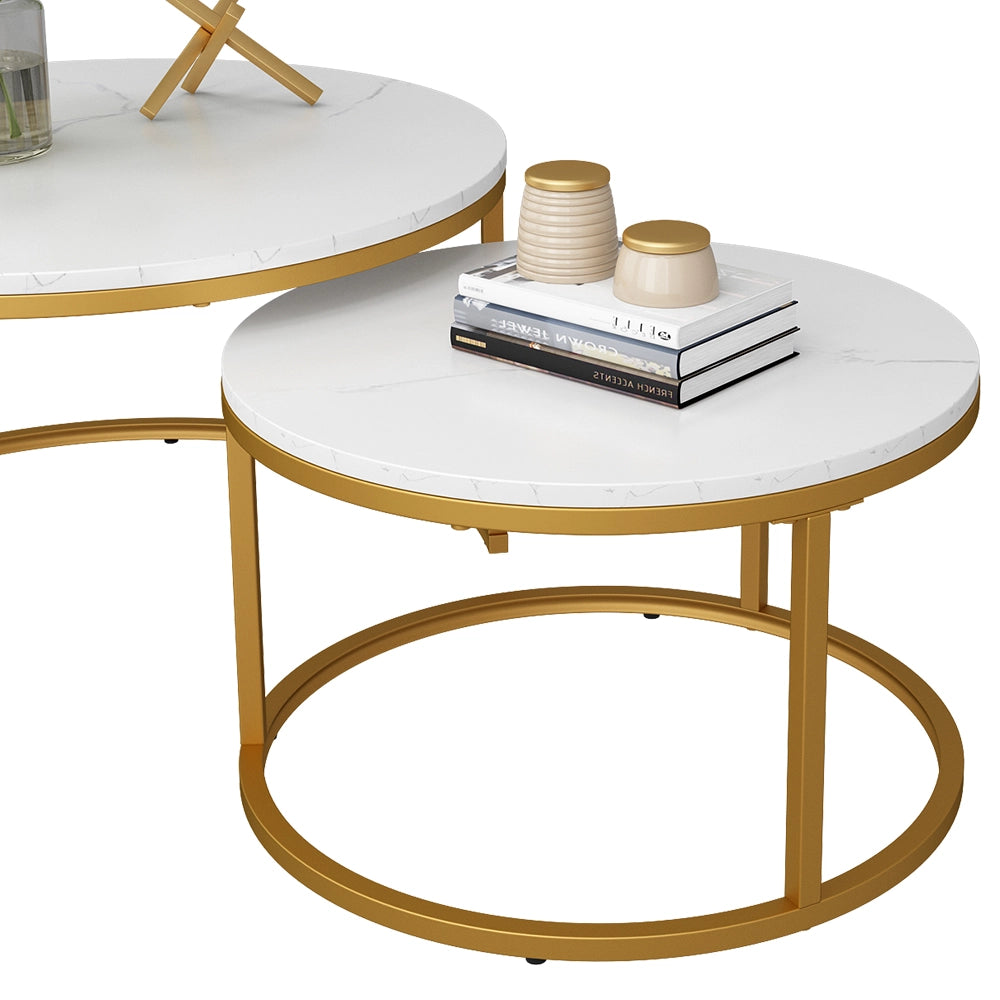 Vicco Tavolino da divano Bianco/Oro 77 x 40 cm 2 parti