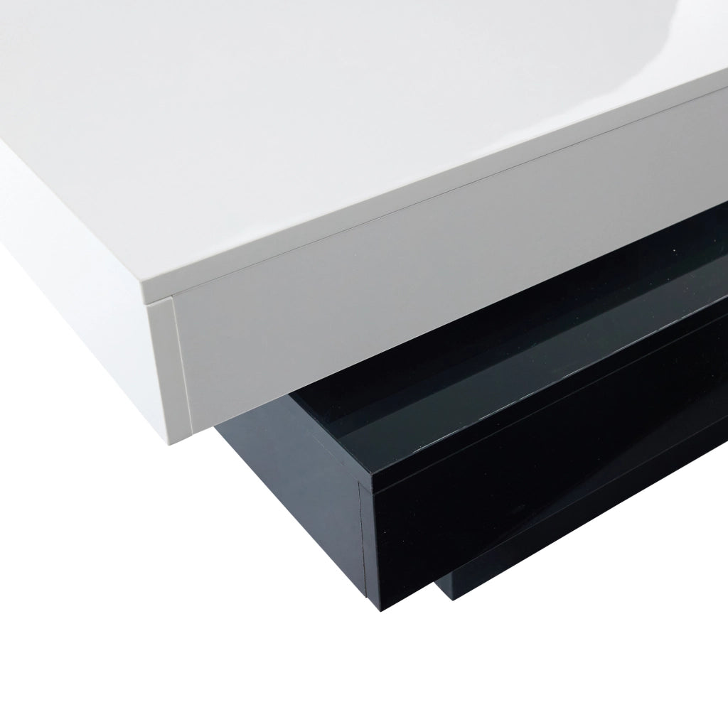Tavolino da salotto girevole a 2 livelli 103 x 60 x 35;5 cm bianco e nero lucido