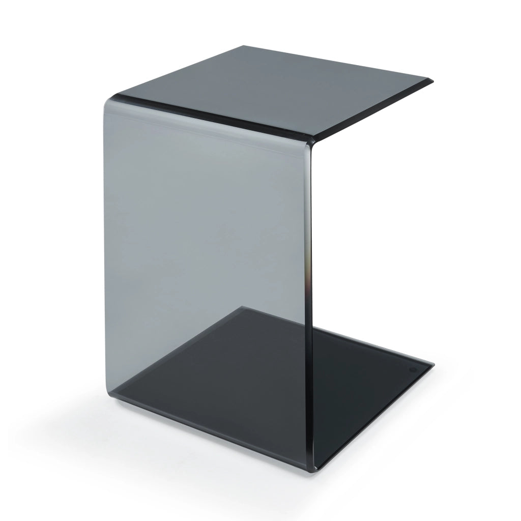 Tavolino Laterale Trölmapilu a Forma di C in Vetro 60 x 40 x 40 cm - Grigio [en.casa]