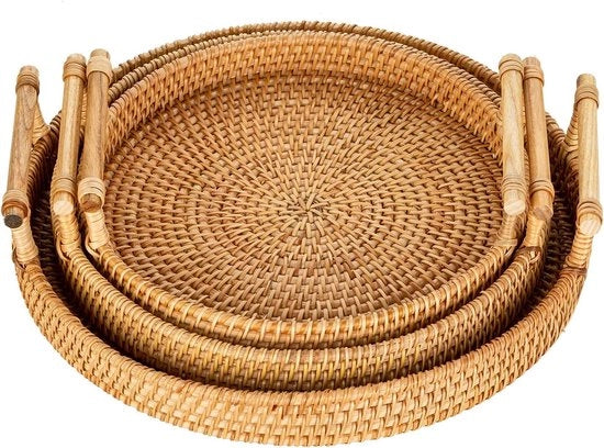 Panno di paglia per tavolo con maniglie a mano - set di 3 - stile rustico