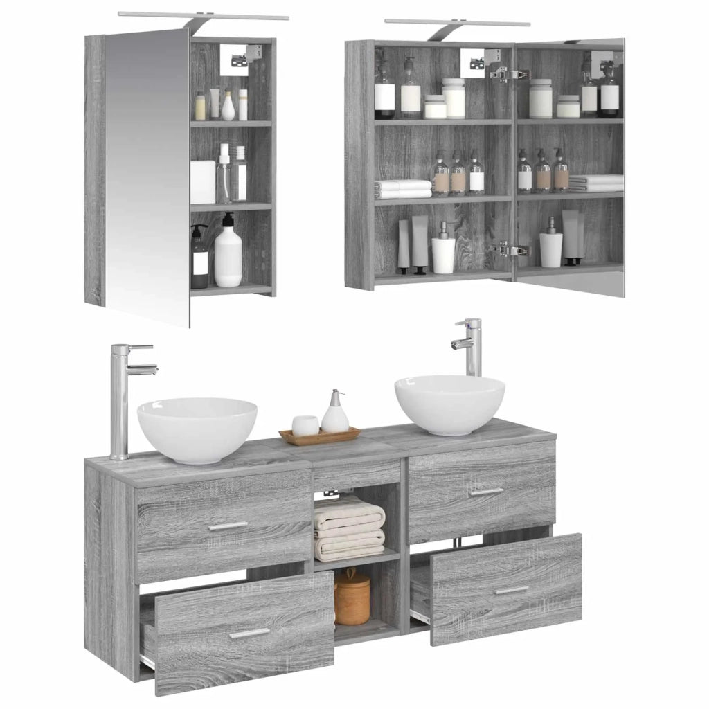 Set di Armadi da Bagno 5 pcs Sonoma grigio 50 x 14,5 x 70 cm 3406676