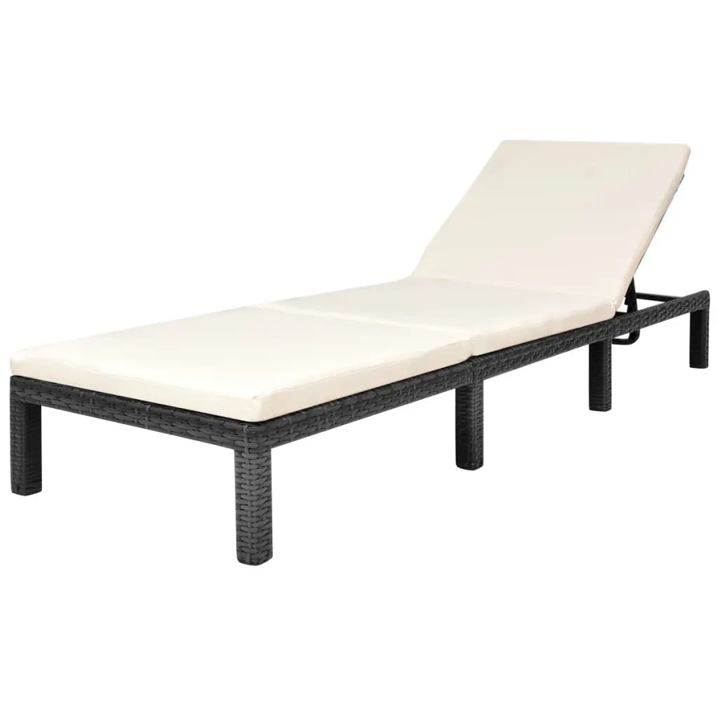 Lettino Prendisole | Sdraio da giardino | Lettino da sole con Cuscino in Polyrattan Nero