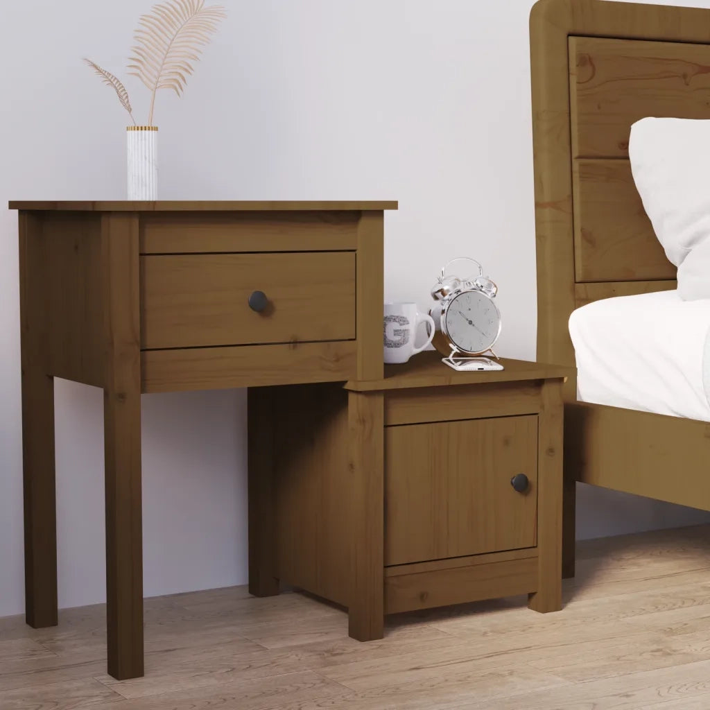 Comodino | Armadio da Notte | Mobiletto da notte ambra 79,5x38x65,5 cm in Legno Massello di Pino