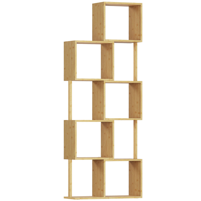 Libreria Moderna Asimmetrica a 5 Livelli 62,5x23x165 cm in Bambù Colore Legno Naturale