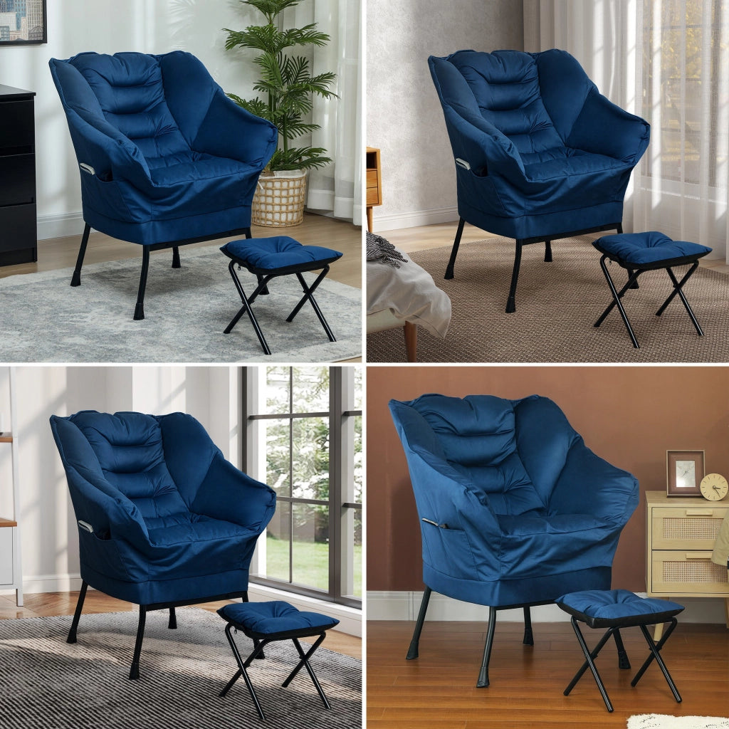 Poltrona Relax con Poggiapiedi ¨C Zephmum ¨C Blu Tessuto 88x98x108