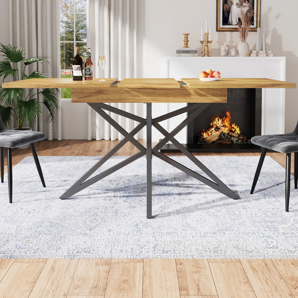 Tavolo da pranzo allungabile con piano effetto noce brasiliano, gambe in metallo a stella, per cucina e soggiorno walnut 120 × 80 cm