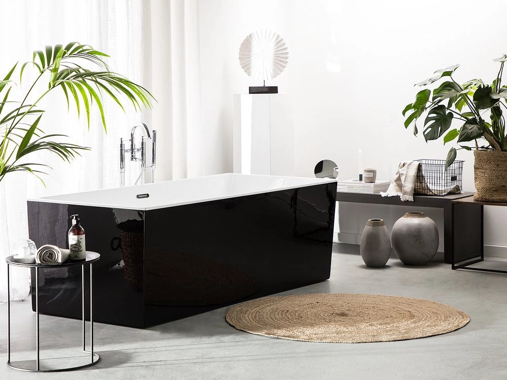 Vasca da bagno in acrilico Nero rettangolare con troppopieno sistema autoportante moderno