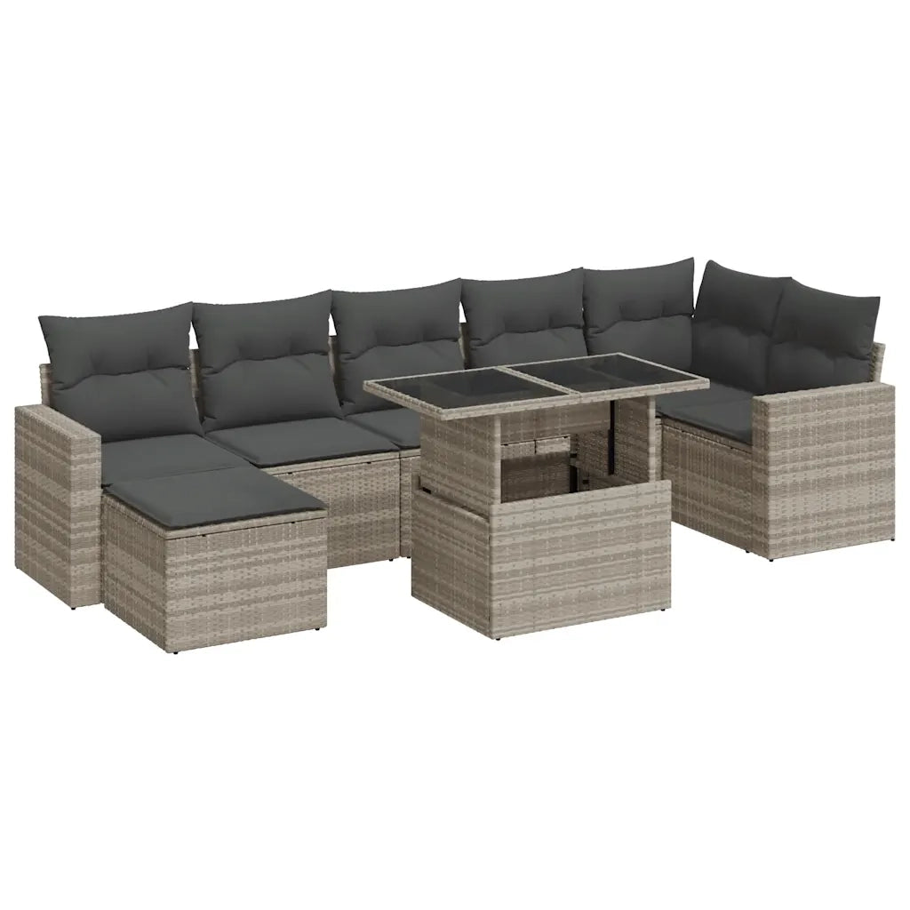 Set Divano da Giardino 8pz con Cuscini Grigio Chiaro Polyrattan 3326363