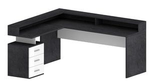 Scrivania Angolare 3 Cassetti e Ripiani a Giorno 180/160x60x90 cm New Selina Bianco Lucido/Report Grigio