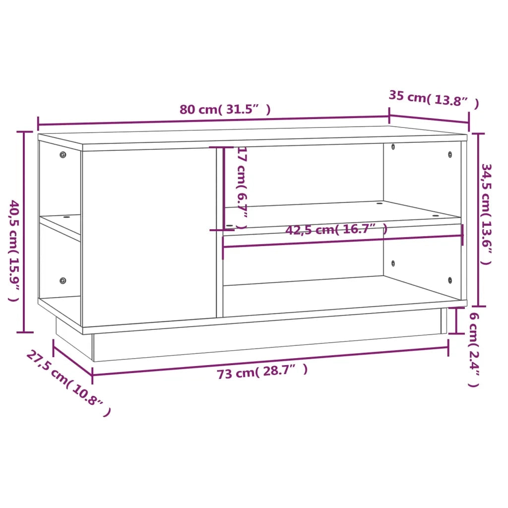 Mobile Porta TV Nera 80x35x40,5 cm in Legno Massello di Pino 814408