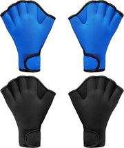 2 Paia di Guanti da Nuoto in Neoprene - Con Reticolo e Cinturino - Addestramento alla Resistenza Acquatica - Medio Nero/Azzurro