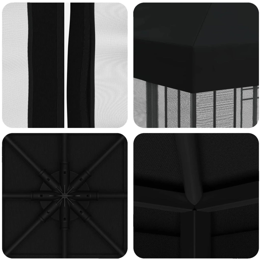 Gazebo | Pergolato da giardino con pareti laterali 3 x 3 m Nero