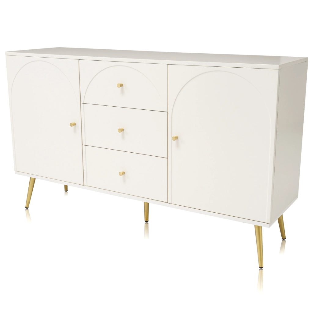 Credenza ULEVR 140x40x84 cm con 2 ante, 3 cassetti e ripiani regolabili, bianco crema