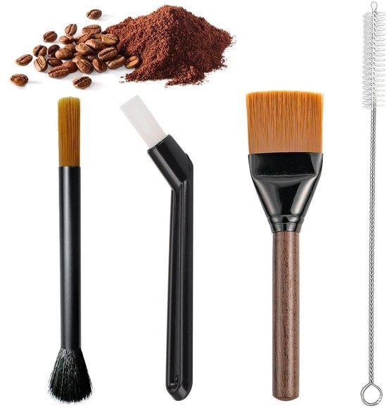 Set di Pulizia per Barista, Pennelli per Barista, Set di Pulizia per Macchina del Caffè, Pennelli per Macchina del Caffè, Pennello per Pulizia della Moka, Aiuta a Pulire i Fori e a Rimuovere le Particelle di Caffè, 4 Pezzi