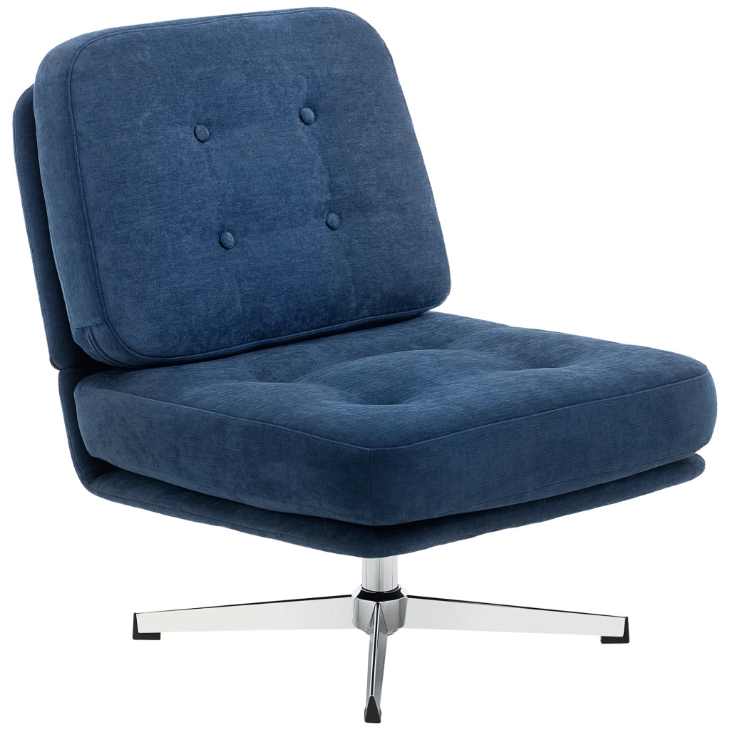Poltrona girevole senza braccioli in tessuto chenille ¨C zephmum ¨C 70x87x84 cm blu scuro