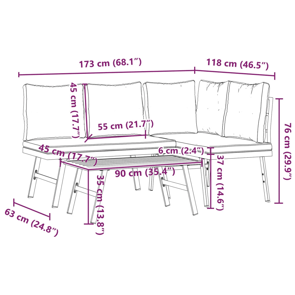 Set Panche Giardino Cuscini 3pz Nere Acciaio Verniciato Polvere 3283711