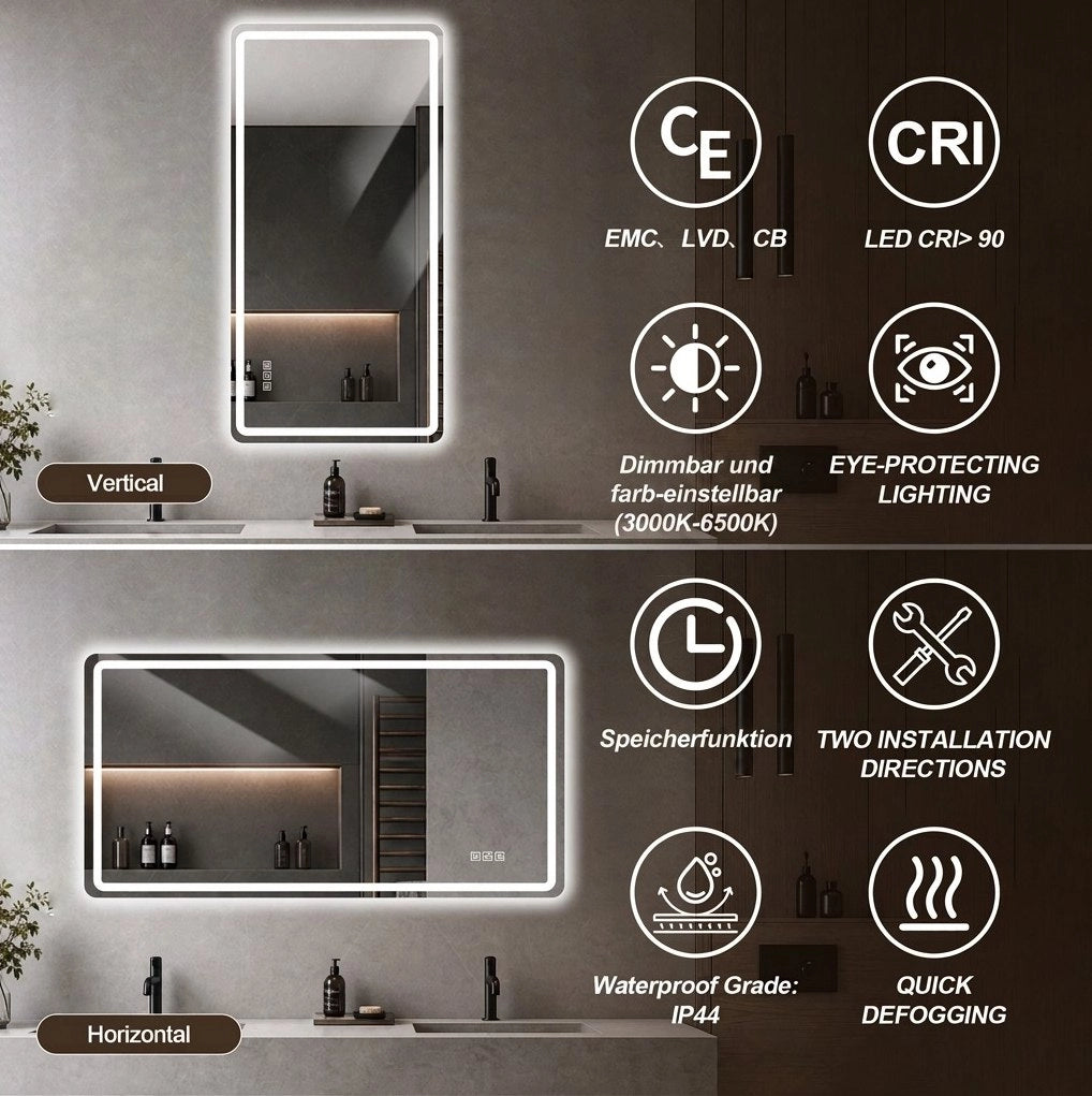 Specchio LED bagno 60x100 cm antiappannamento dimmerabile IP44