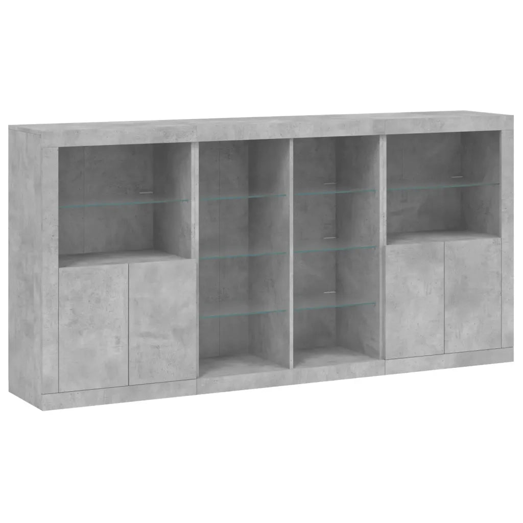 Credenza con Luci LED-Buffet-Armadio da cucina Grigio Cemento 202x37x100 cm