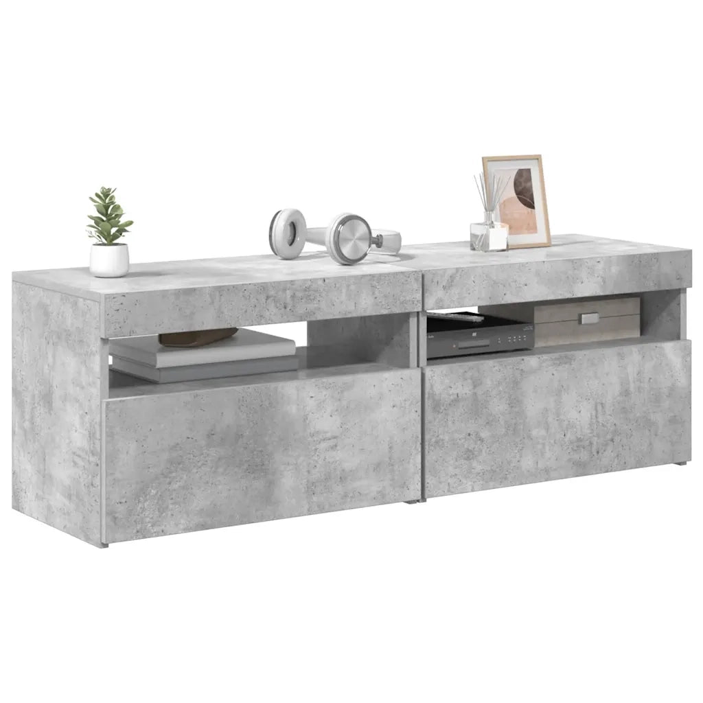 Mobili Porta TV con Luci LED 2 pz Grigio Cemento 60x35x40 cm cod mxl 33930