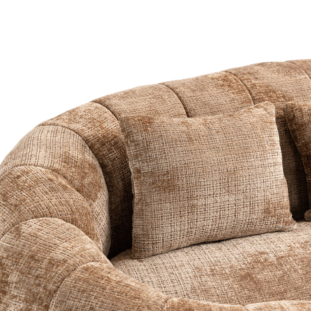 Poltrona pouf con braccioli, schienale alto e seduta ampia, in ciniglia, Caffe 150 × 95 × 63 cm