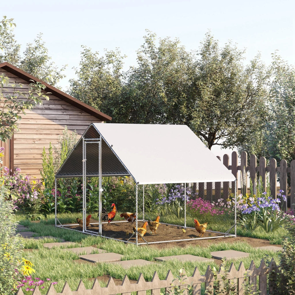 EasyComfort Pollaio da Giardino con Telaio Zincato, Copertura Impermeabile e Rete Esagonale, 3x2x2m, Argento