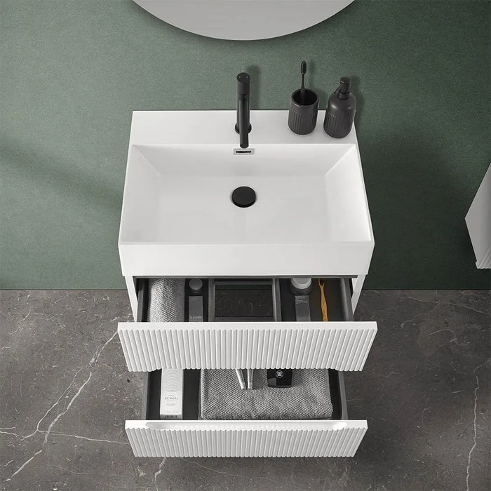 Mobile bagno sospeso cannettato 70 cm bianco opaco con specchio  Bali