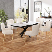 Sedia da pranzo in velluto con braccioli e supporto lombare set da 6 con gambe in metallo e piedini regolabili beige e oro