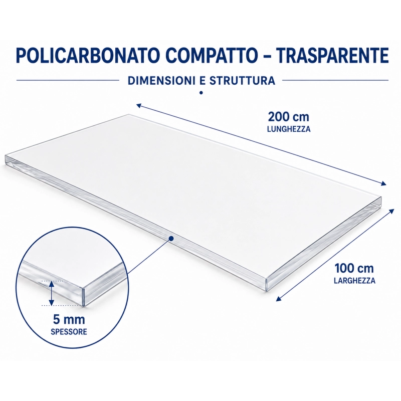 EZOOZA Policarbonato Compatto 5 mm 200x100 cm Trasparente 1 Pz