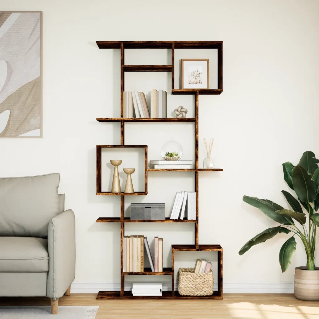 Libreria-Scaffale per Libri-Mobile di Stoccaggio Rovere Fumo 92x29x188 cm in Legno Multistrato