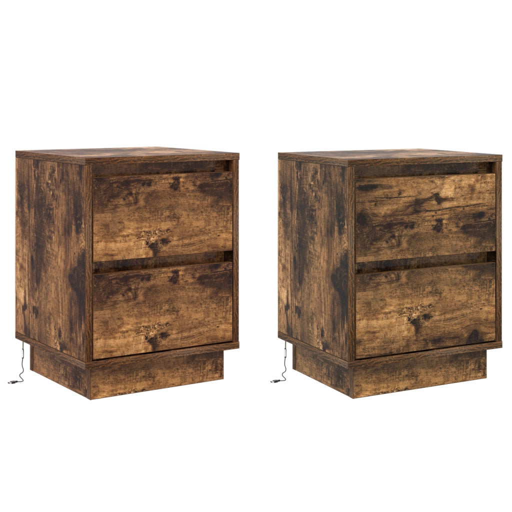 Comodini con luci LED 2 pezzi Rovere affumicato 39x34.5x50 cm
