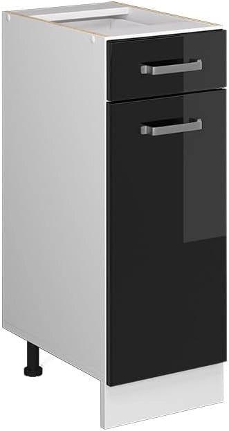 Mobiletto base per cucina R-Line, Nero lucido, 30 cm senza piano di lavoro, per la libera combinazione all'interno di sistemi cucina modulari