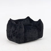 Poltrona pouf con schienale ergonomico - in pelliccia sintetica - nero