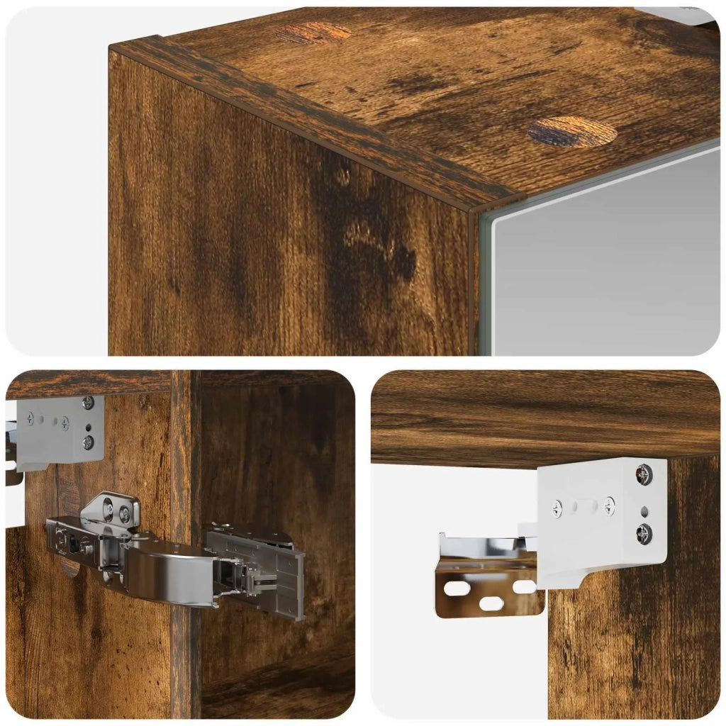 Mobiletto per specchio da bagno Rovere fumé 60 x 14,5 x 70 cm