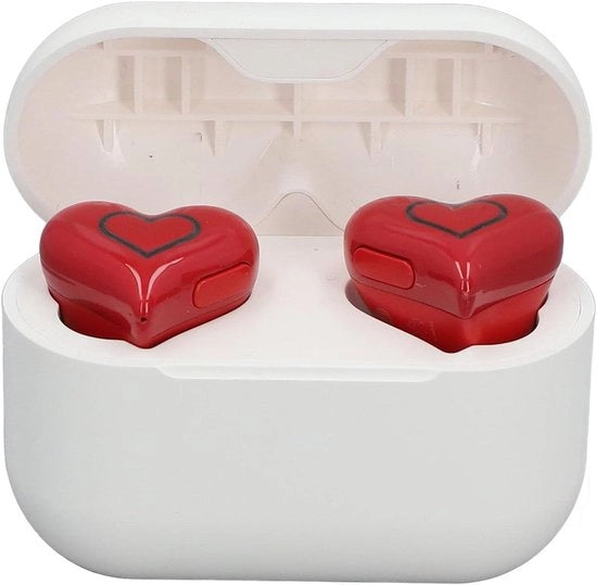 Altoparlanti in forma di cuore wireless con audio Hi-Fi stereofonico e custodia ricaricabile - colore rosso, ideali per lo sport e i viaggi - registrazione del rumore di fondo ambientale - illuminazione a colori - 5,3 ore di riproduzione