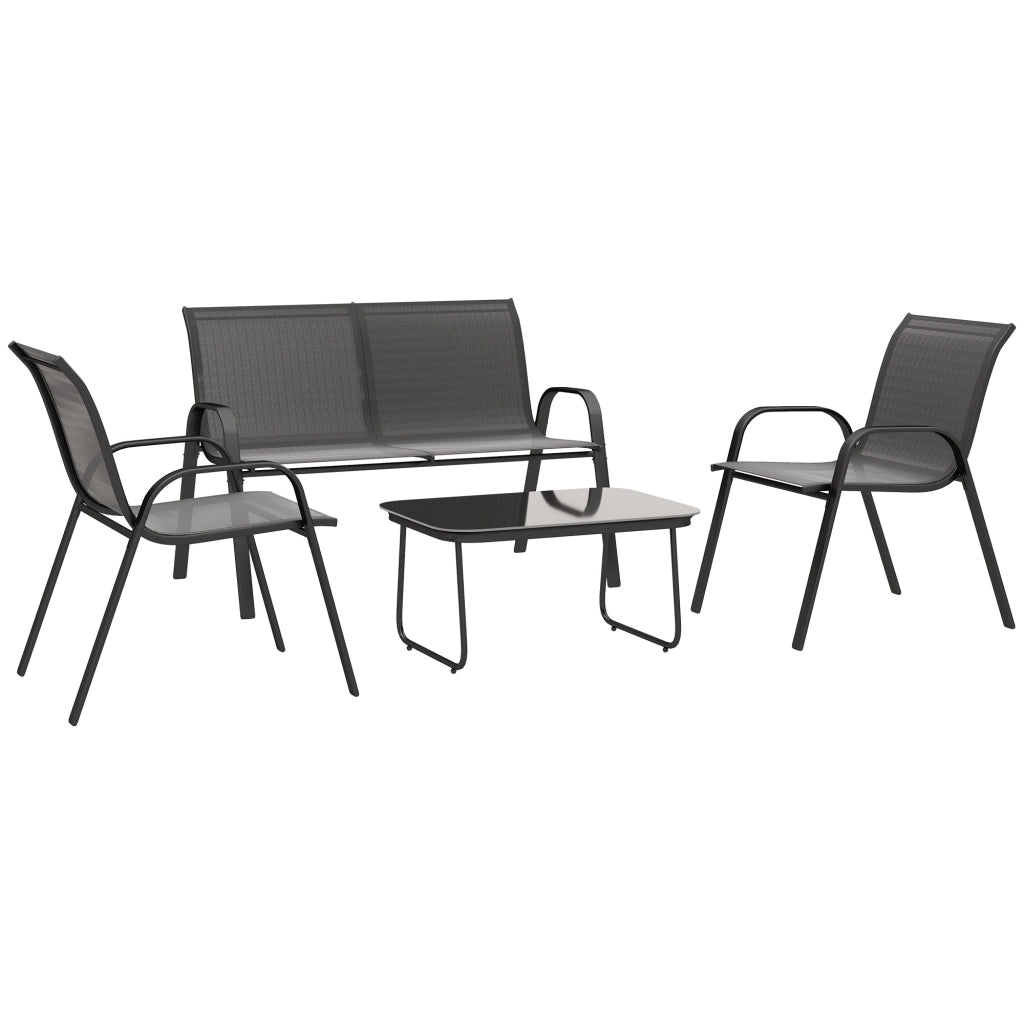 Set da Giardino con Divano 2 Posti e 2 Poltrone Impilabili ¨C zephmum ¨C Nero, Polyrattan, Vetro