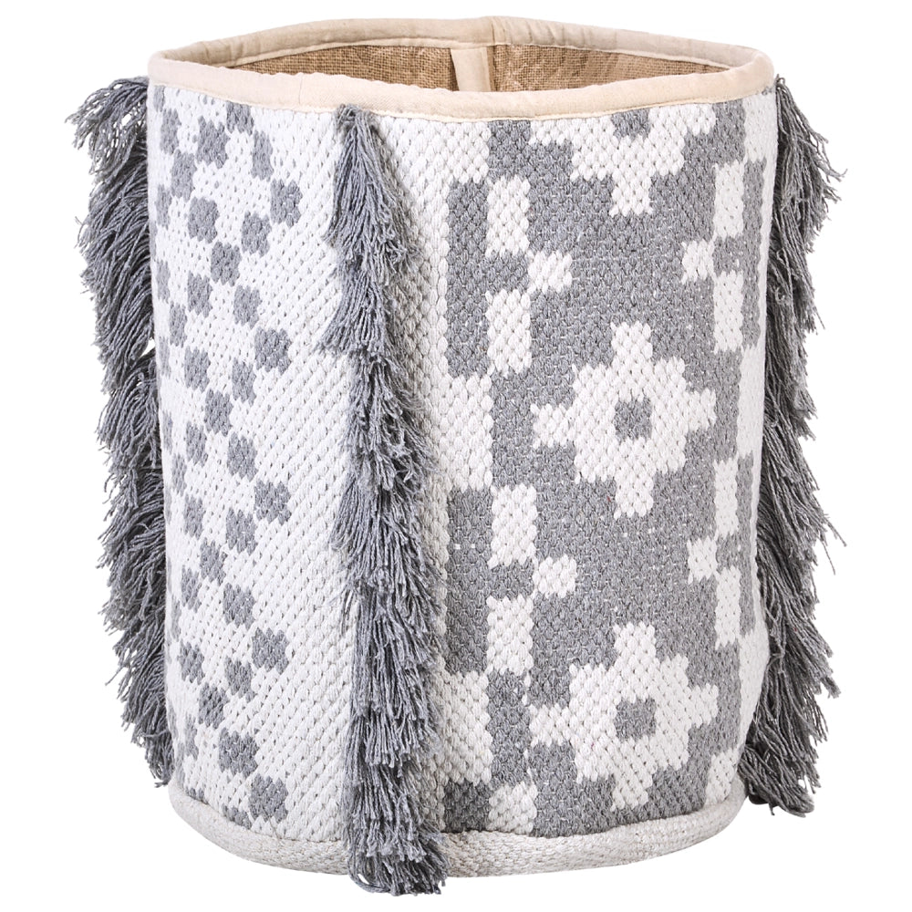 Set di 2 cestini in cotone bianco sporco e grigio 40/45 cm di altezza per conservare lo stile rustico Boho