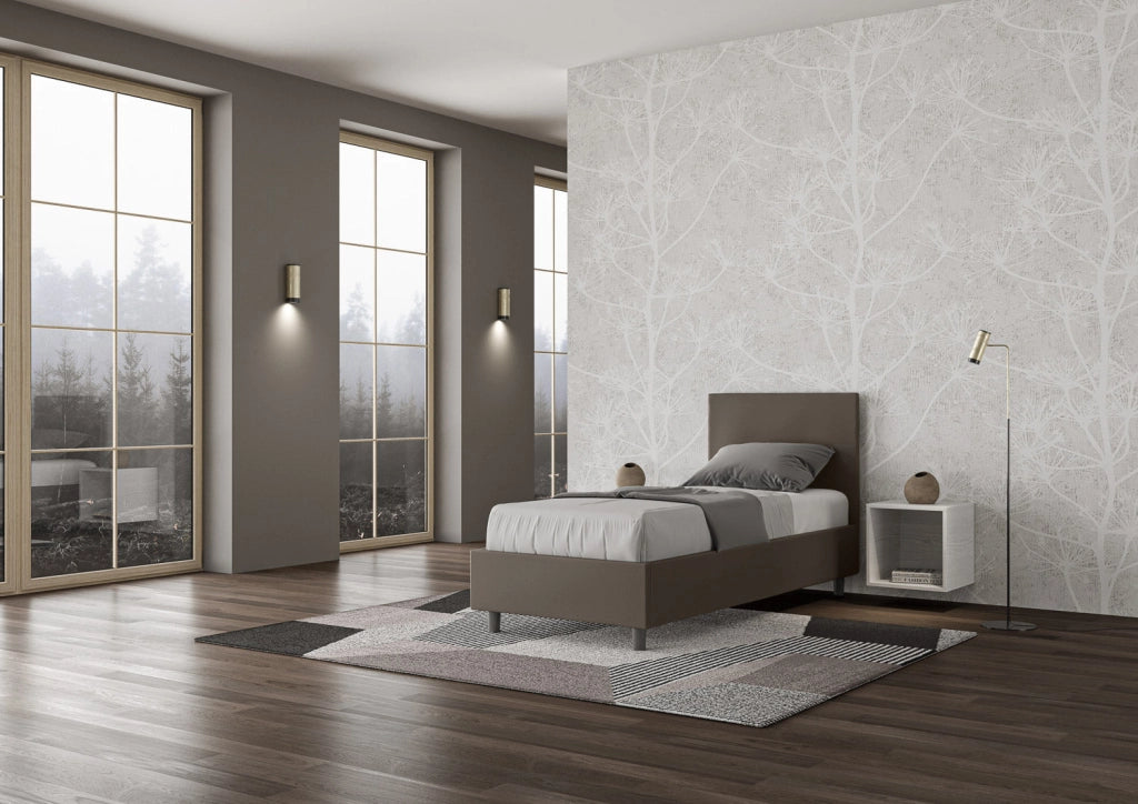 Letto Singolo 80x210 cm con Rete e Contenitore Adele Cappuccino