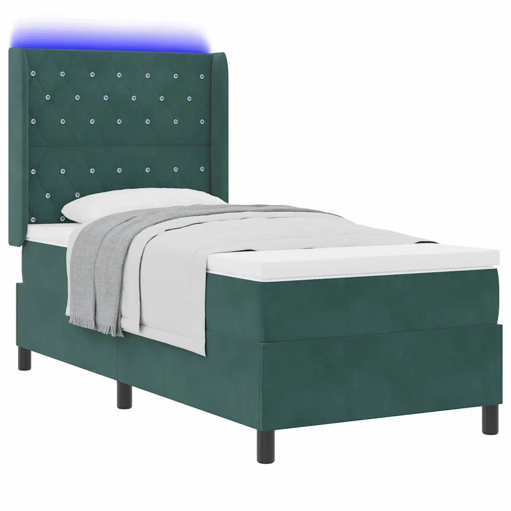Letto con Box Springs LED e Materasso Verde scuro 90 x 190 cm 3343793