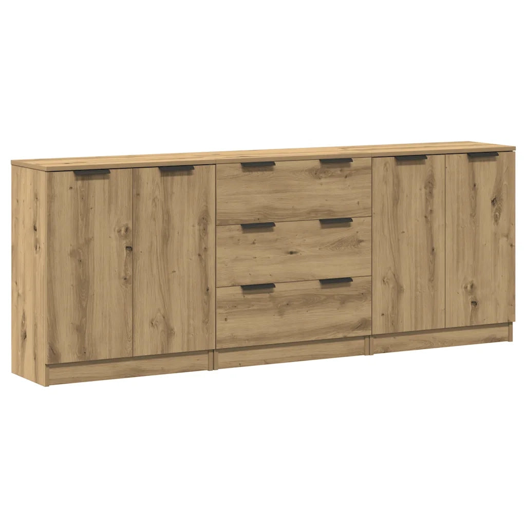Credenze 3 pz Rovere Artigianale 60x30x70 cm Legno Multistrato 3329226