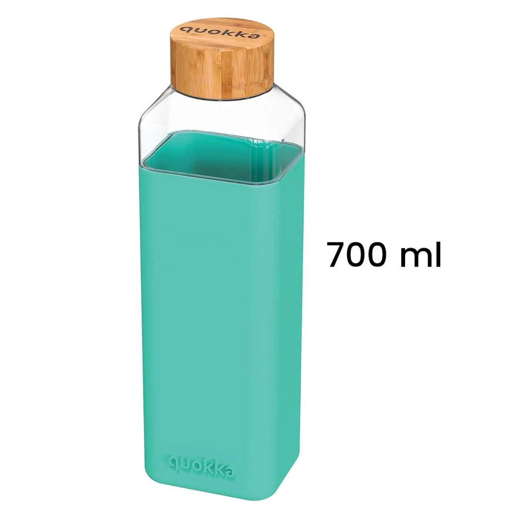 Bottiglia Quadrata 700 ml con Tappo a Vite in Bambù Turchese Quokka