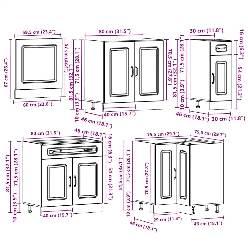 Set Mobili da Cucina 11 pz Kalmar Rovere Artigianale Truciolato 3314920