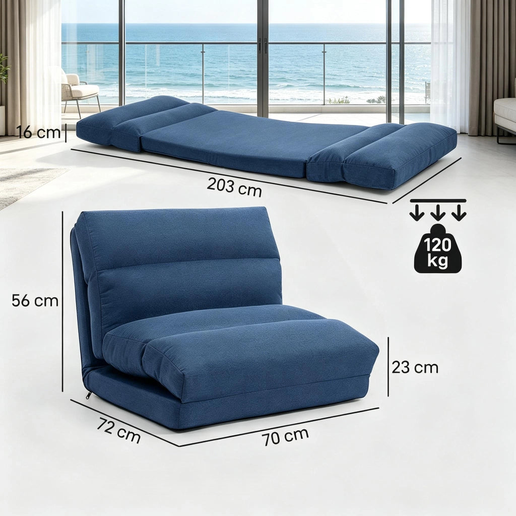 POLTRONA Reclinabile da pavimento 70x72x56 cm Blu in poliestere