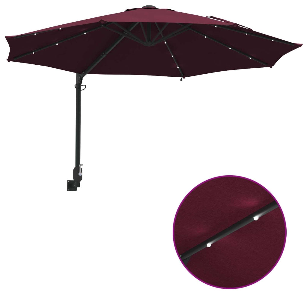 Moderno ombrellone da giardino basculante con illuminazione a LED 248 x 248 x 148 cm poliestere bordeaux 02_0058646