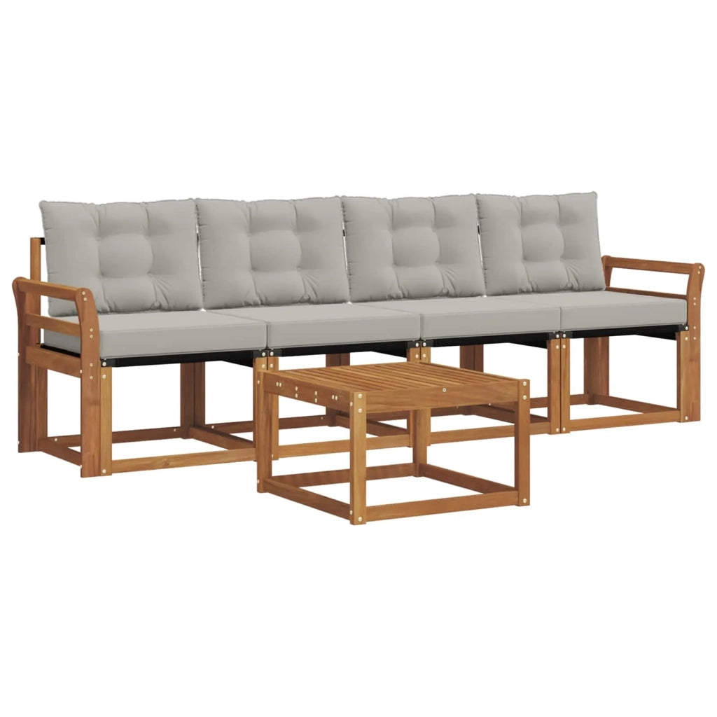 Set di divani da esterno 5 pcs Grigio Naturale e Chiaro