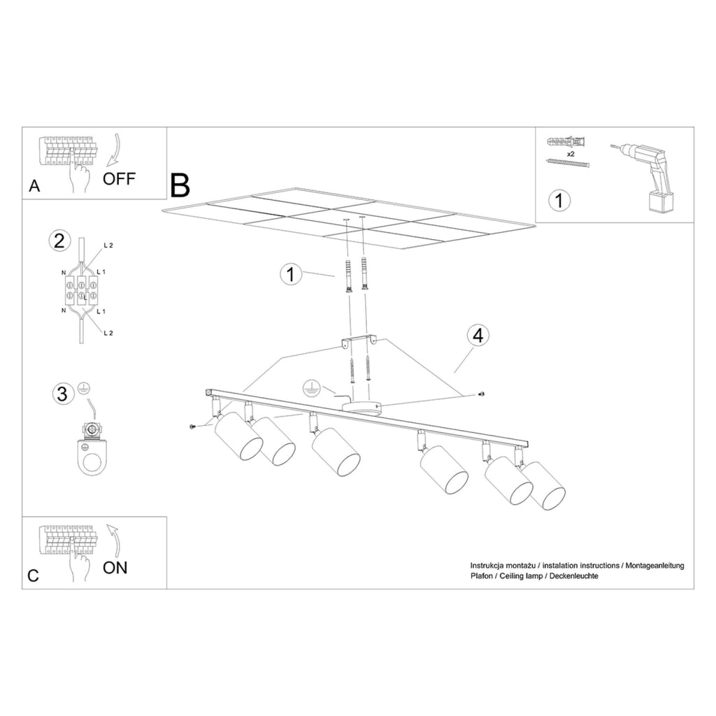 Spot soffitto moderno 6 luci nero GU10 Pure Lume Fjello