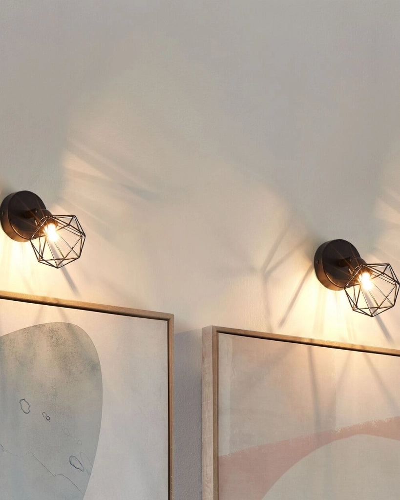 Set di 2 Lampade da Parete applique Nero Metallo Gabbia Paralume Orientabile Posizione Luce Moderna