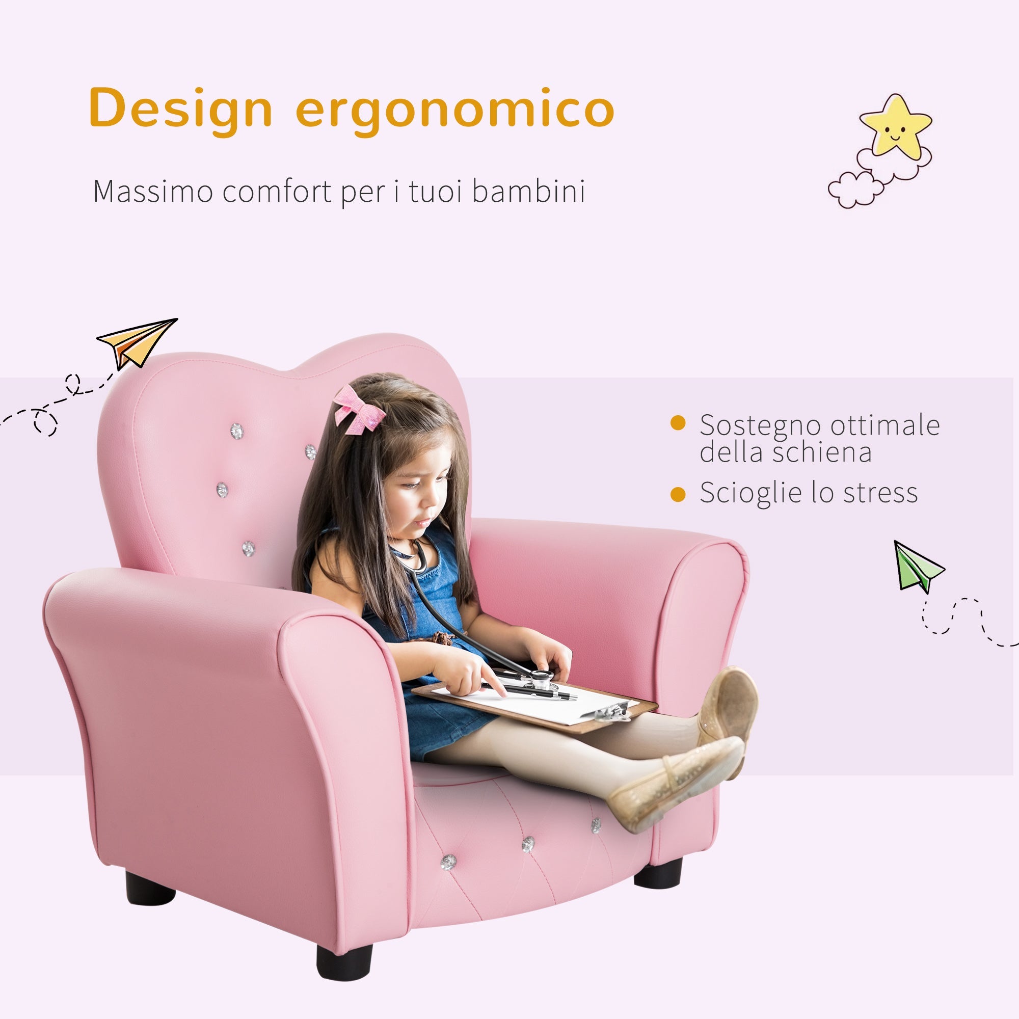 Poltroncina Mini per Bambini 59x41,5x49 cm in PVC Rosa