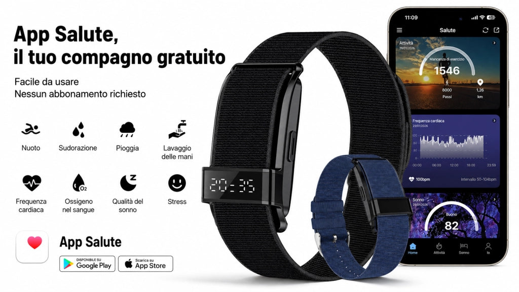 Smartwatch Orologio connesso con display nascosto; monitoraggio 24 ore su 24 della salute: battito cardiaco; HRV; SpO2 e sonno; 2 braccialetti; app gratuita per iOS e Android - nero