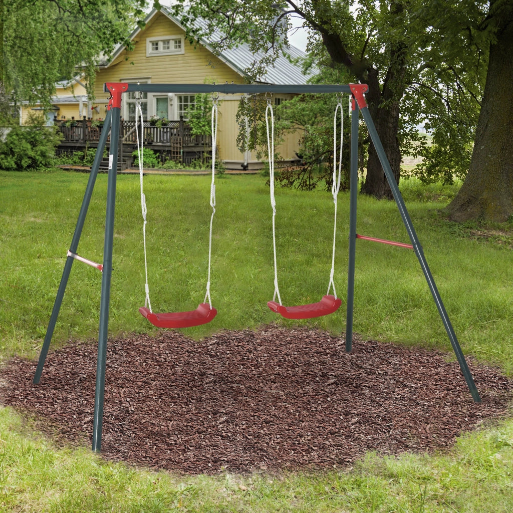 Altalena Doppia Bambini +3 Anni ¨C zephmum ¨C Verde Rosso Metallo 239x156x180 cm